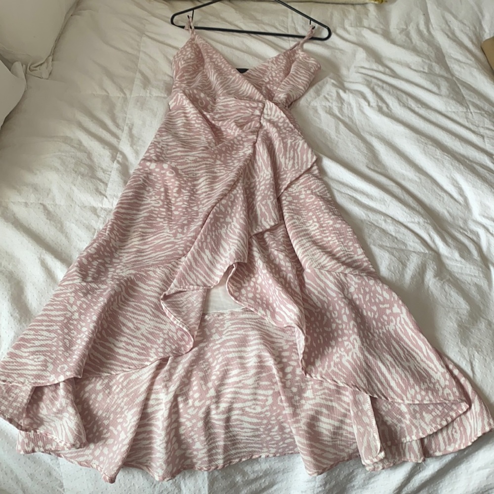 Bloomingdales Aqua pink wrap midi dress